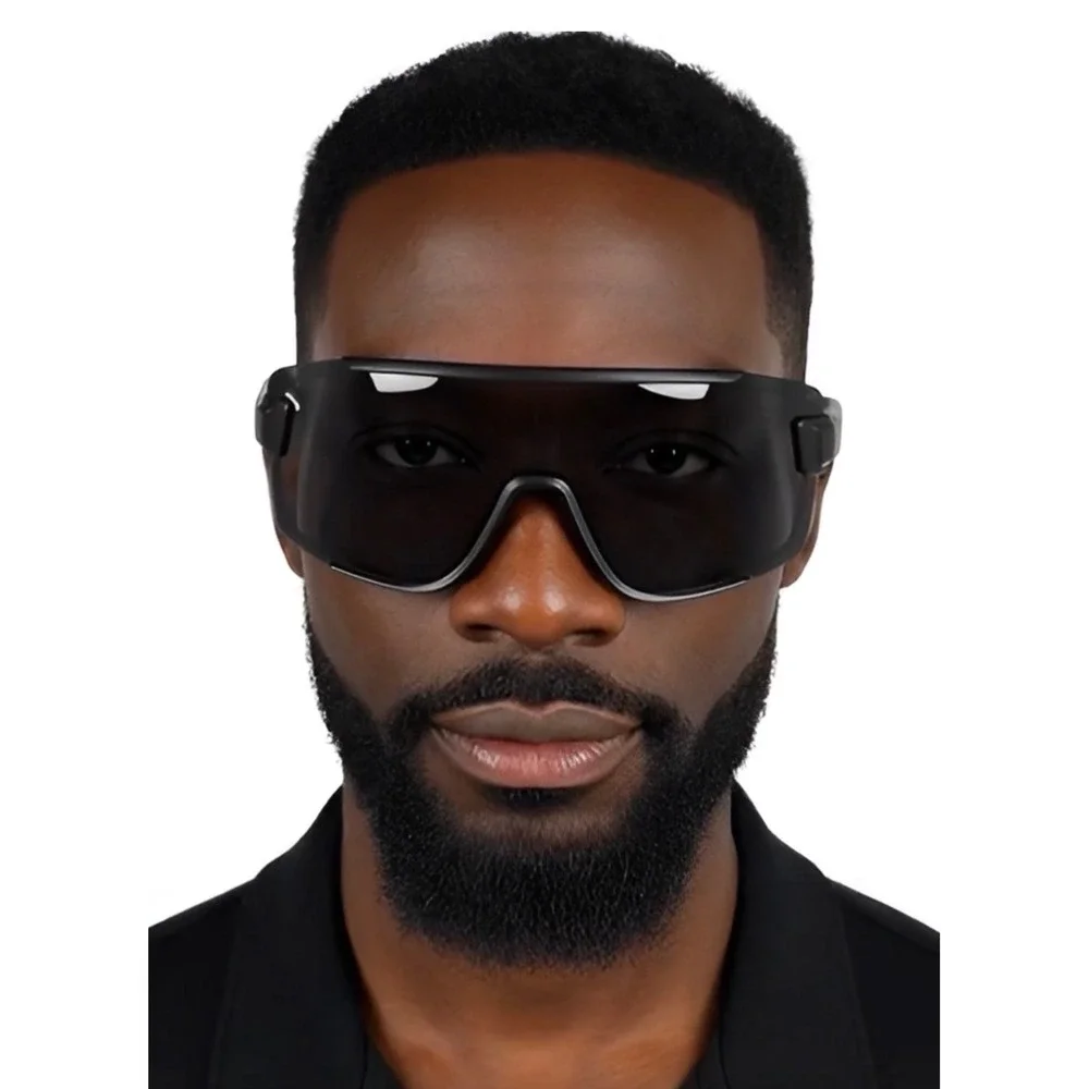 Oversized Shield Sunglasses Dark Black Wrap‎ Around Sporty Futuristic Tech-wear
